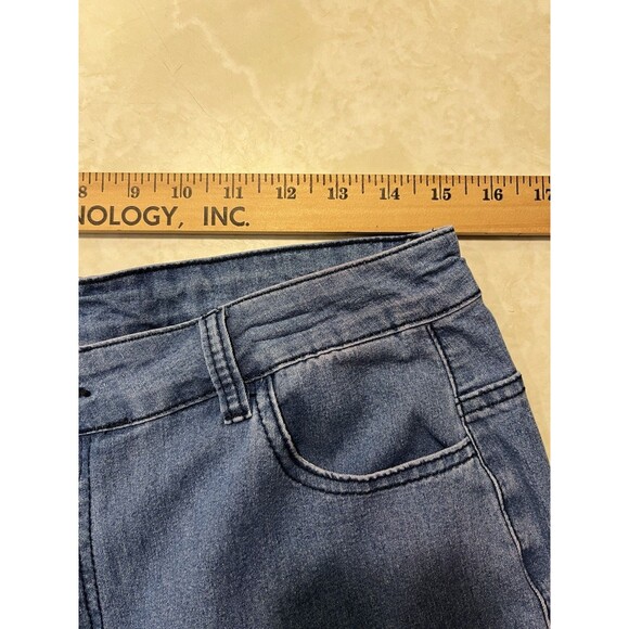 Y2K Embroidered Bell Bottom Wide Leg High Rise Distressed Raw Hem Med Wash XL - Picture 8 of 11